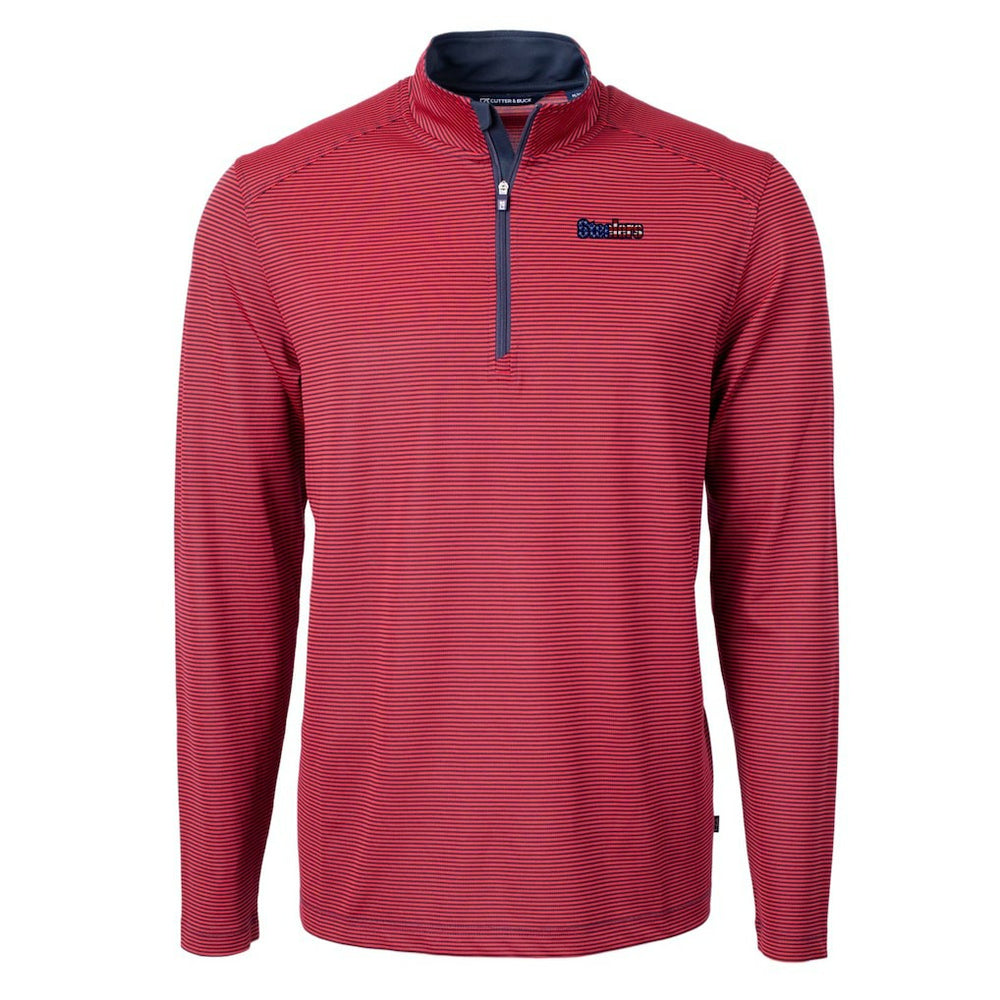 Pittsburgh Steelers Cutter & Buck Virtue Eco Pique Micro Stripe Recycled Quarter-Zip Pullover Top Red/Navy