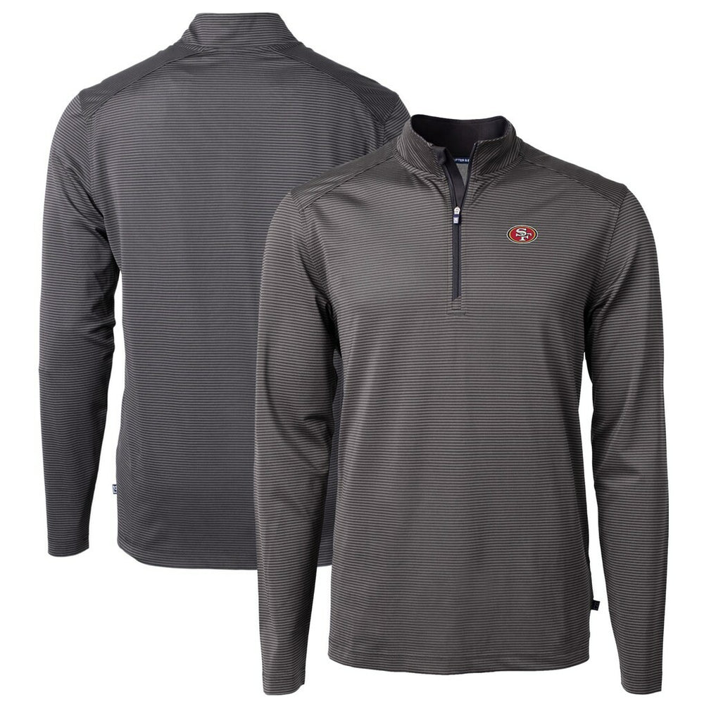 San Francisco 49ers Cutter & Buck Virtue Eco Pique Micro Stripe Recycled Quarter-Zip Pullover Top Black/Gray
