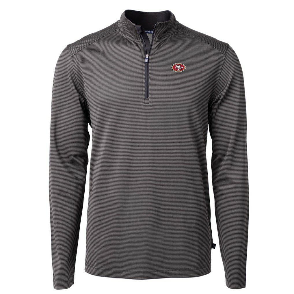 San Francisco 49ers Cutter & Buck Virtue Eco Pique Micro Stripe Recycled Quarter-Zip Pullover Top Black/Gray