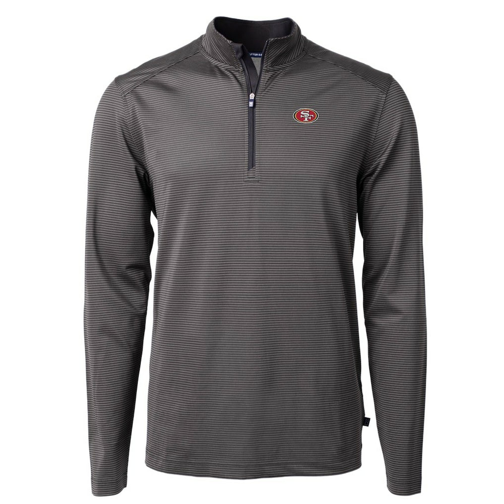 San Francisco 49ers Cutter & Buck Virtue Eco Pique Micro Stripe Recycled Quarter-Zip Pullover Top Black/Gray