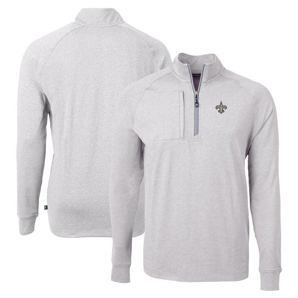 New Orleans Saints Cutter & Buck Adapt Eco Knit Quarter-Zip Pullover Top Heather Gray