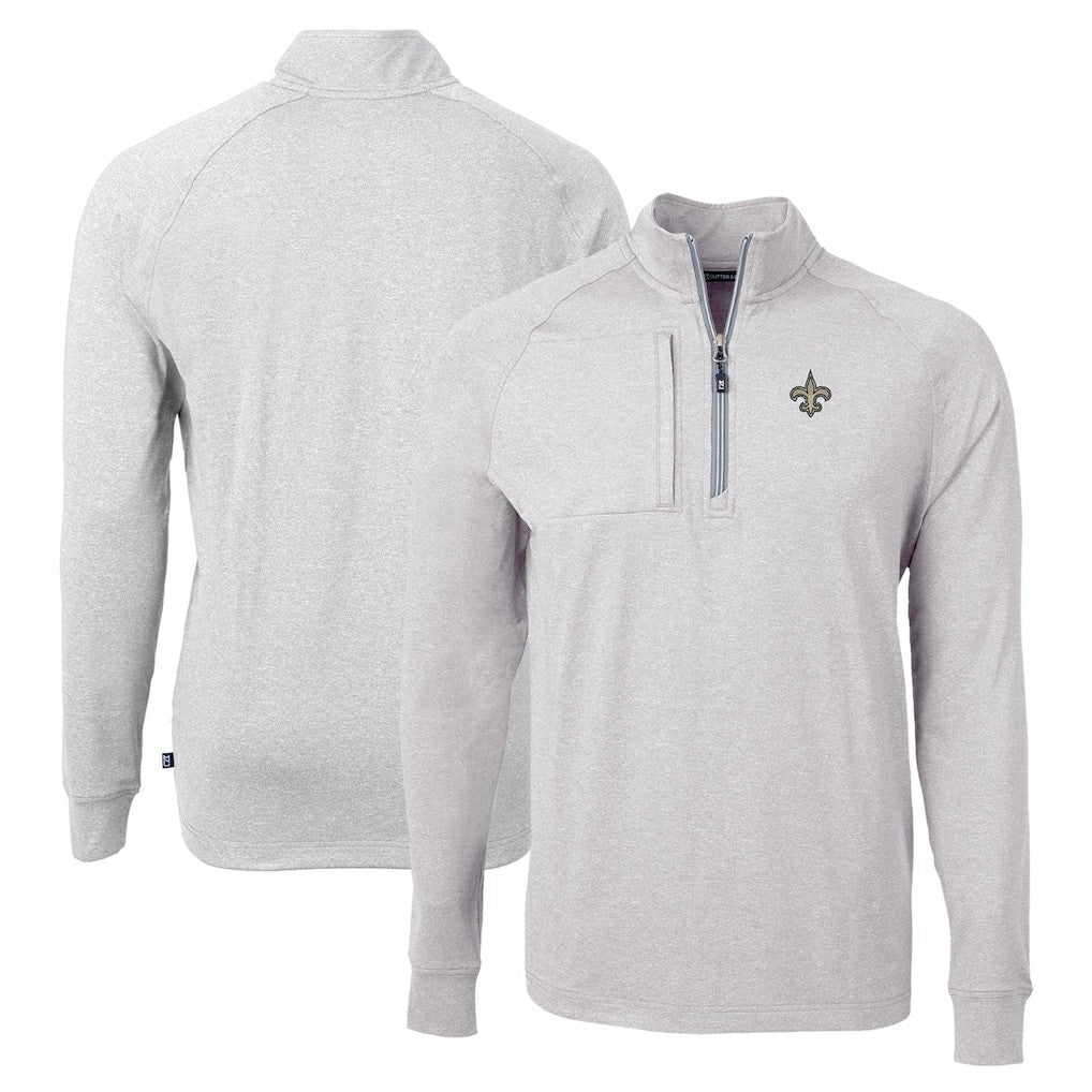 New Orleans Saints Cutter & Buck Adapt Eco Knit Quarter-Zip Pullover Top Heather Gray