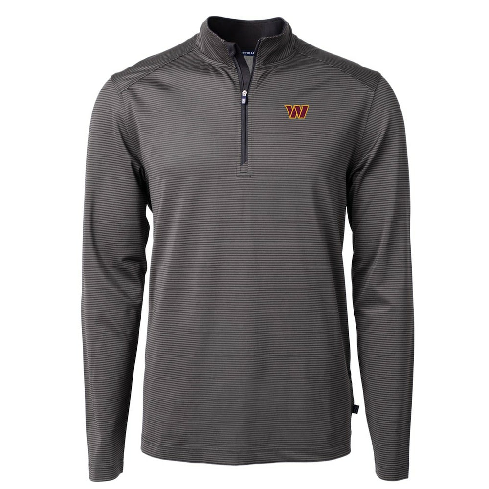 Washington Commanders Cutter & Buck Virtue Eco Pique Micro Stripe Recycled Quarter-Zip Pullover Top Black/Gray