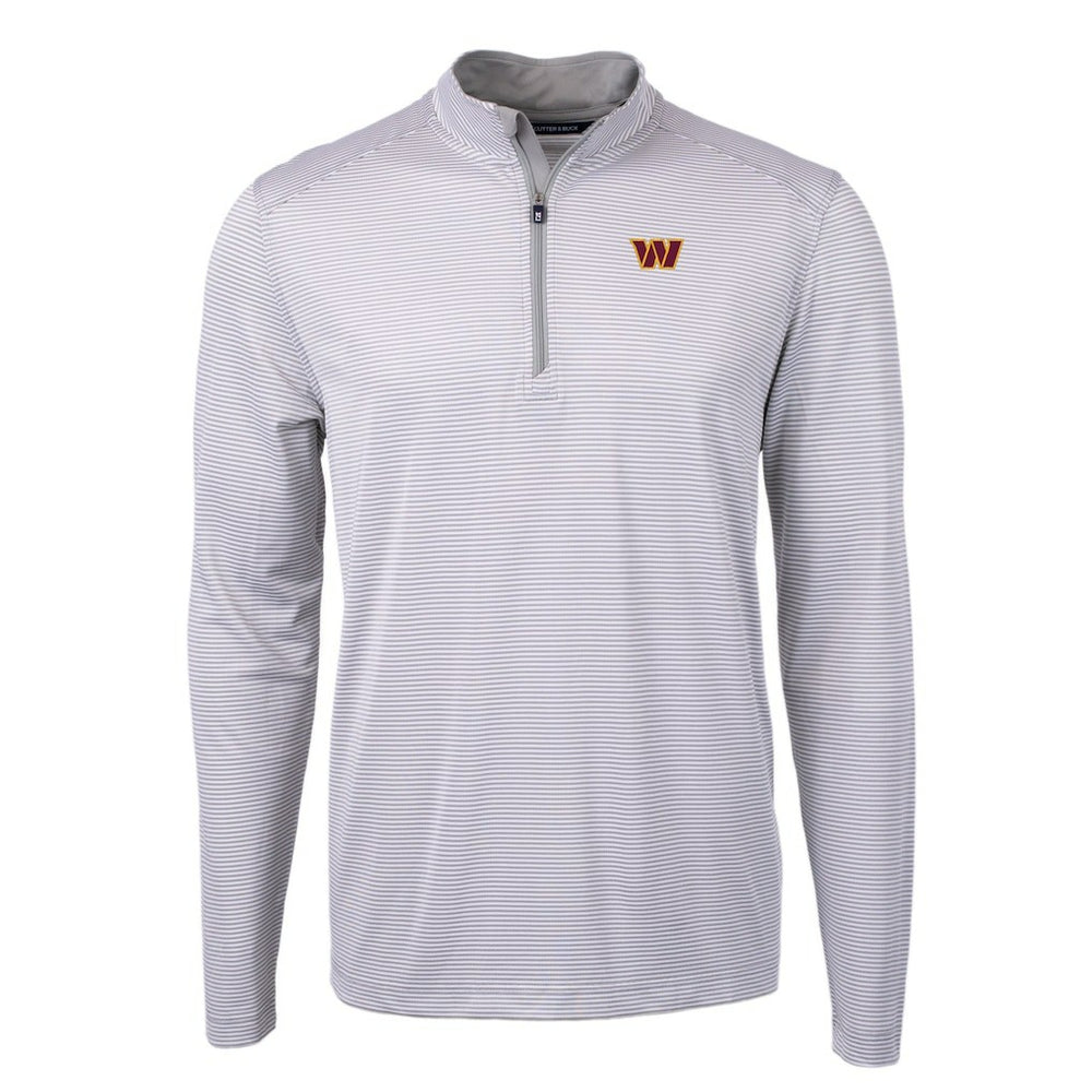 Washington Commanders Cutter & Buck Virtue Eco Pique Micro Stripe Recycled Quarter-Zip Pullover Top Gray/White
