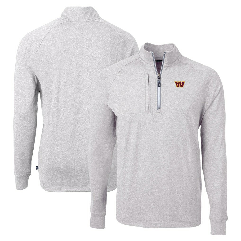 Washington Commanders Cutter & Buck Adapt Eco Knit Quarter-Zip Pullover Top Heather Gray