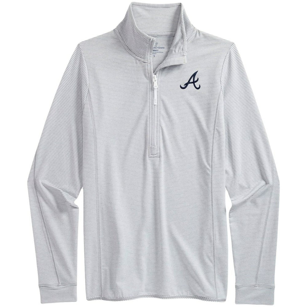 Atlanta Braves Vineyard Vines Women's Microstripe Sankaty Half-Zip Top - Heather Gray/White - MLB Lifestyle
