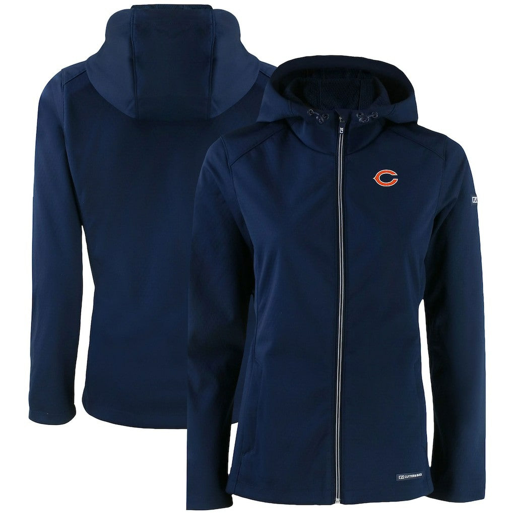 Chicago Bears Cutter & Buck Women's Evoke Eco Softshell Recycled Full-Zip Hooded Jacket Navy