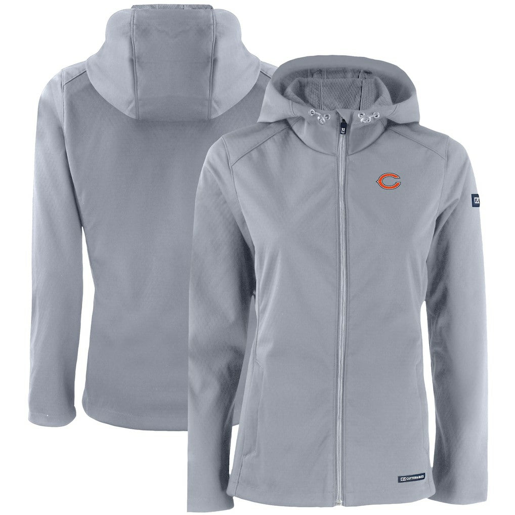 Chicago Bears Cutter & Buck Women's Evoke Eco Softshell Recycled Full-Zip Hooded Jacket Gray