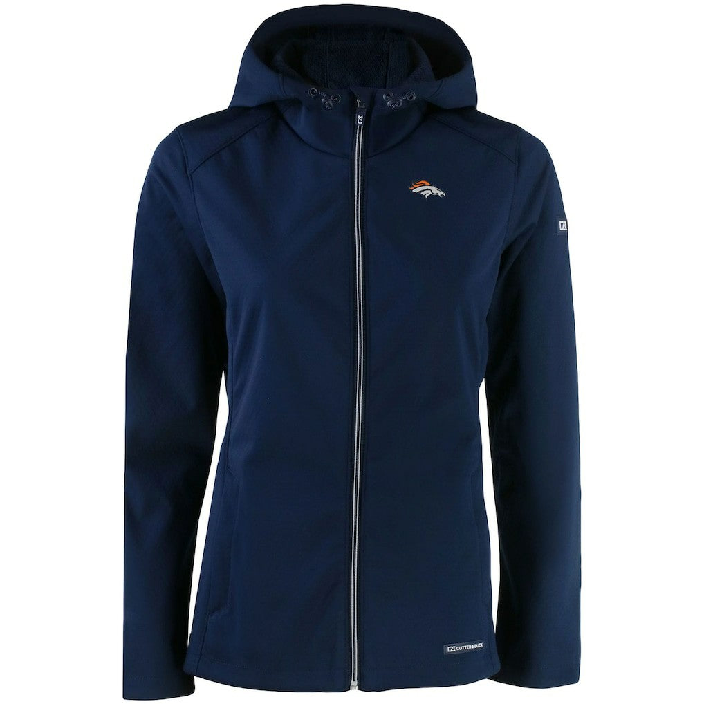 Denver Broncos Cutter & Buck Women's Evoke Eco Softshell Recycled Full-Zip Hooded Jacket Navy