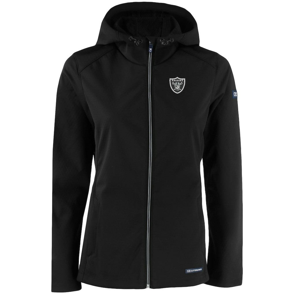 Las Vegas Raiders Cutter & Buck Women's Evoke Eco Softshell Recycled Full-Zip Hooded Jacket Black