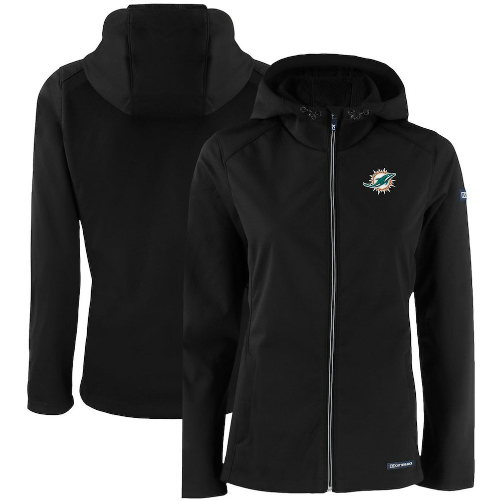 Miami Dolphins Cutter & Buck Women's Evoke Eco Softshell Recycled Full-Zip Hooded Jacket Black