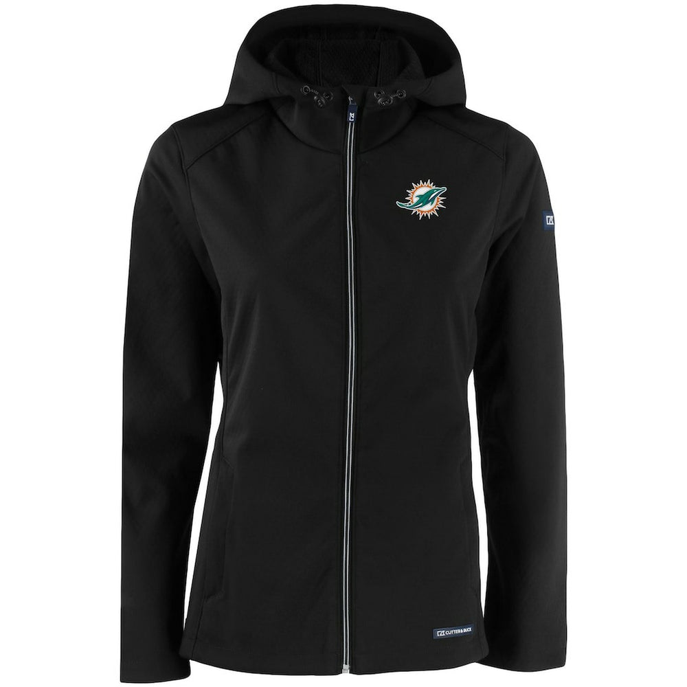 Miami Dolphins Cutter & Buck Women's Evoke Eco Softshell Recycled Full-Zip Hooded Jacket Black