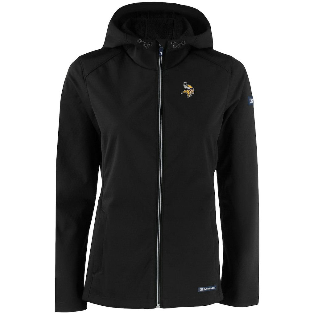 Minnesota Vikings Cutter & Buck Women's Evoke Eco Softshell Recycled Full-Zip Hooded Jacket Black