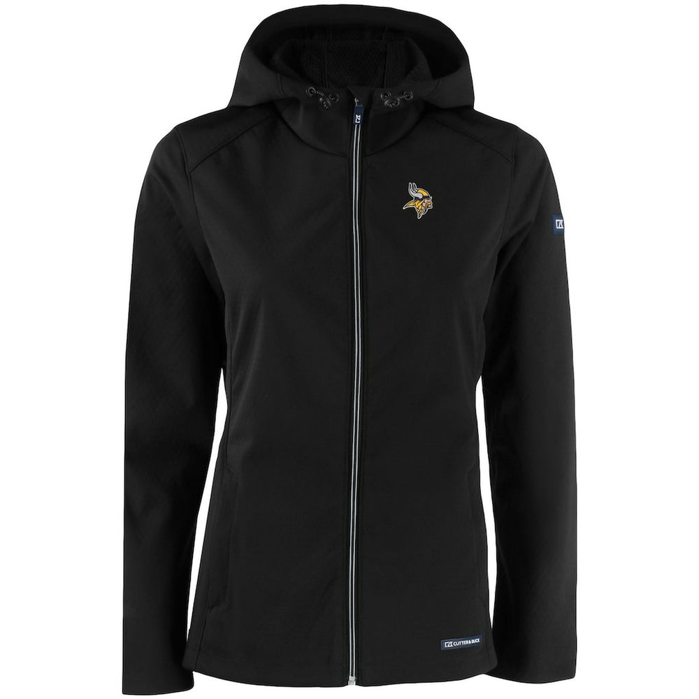 Minnesota Vikings Cutter & Buck Women's Evoke Eco Softshell Recycled Full-Zip Hooded Jacket Black
