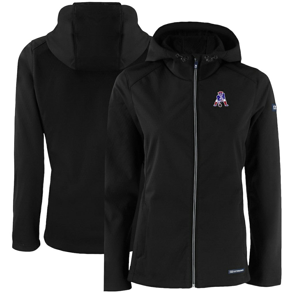 New England Patriots Cutter & Buck Women's Evoke Eco Softshell Recycled Full-Zip Hooded Jacket Black