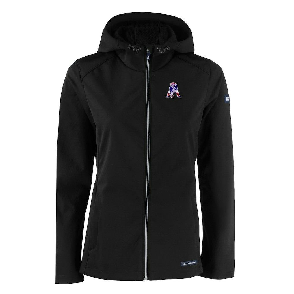 New England Patriots Cutter & Buck Women's Evoke Eco Softshell Recycled Full-Zip Hooded Jacket Black