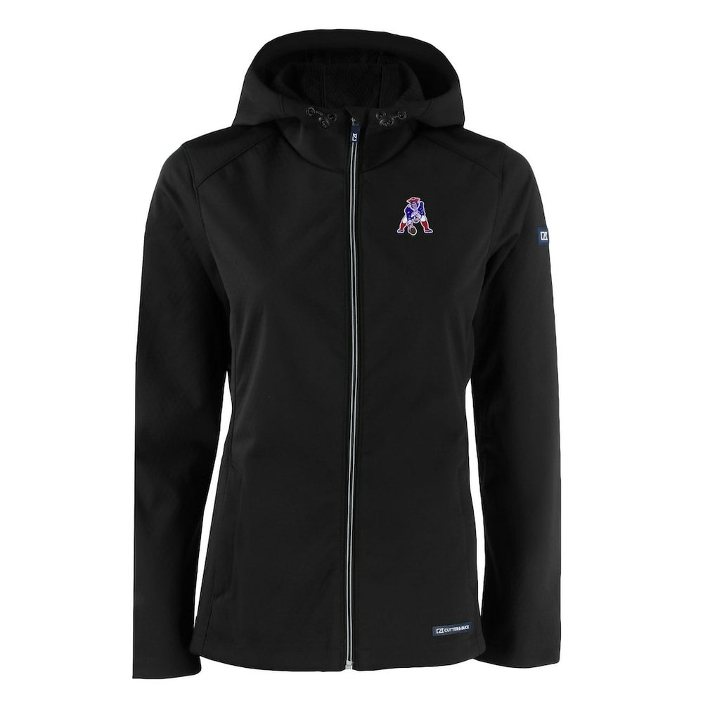 New England Patriots Cutter & Buck Women's Evoke Eco Softshell Recycled Full-Zip Hooded Jacket Black