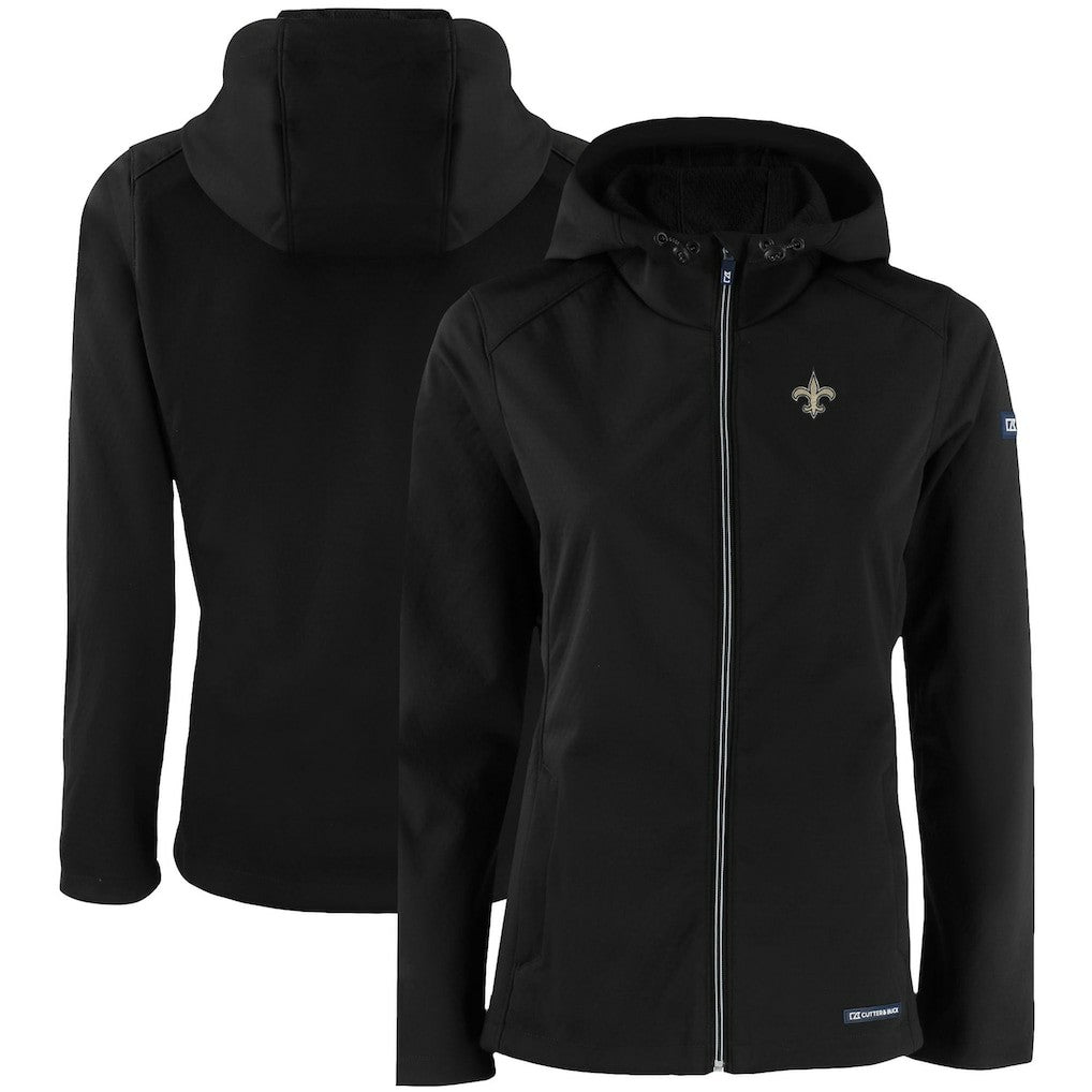 New Orleans Saints Cutter & Buck Women's Evoke Eco Softshell Recycled Full-Zip Hooded Jacket Black