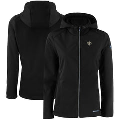 New Orleans Saints Cutter & Buck Women's Evoke Eco Softshell Recycled Full-Zip Hooded Jacket Black