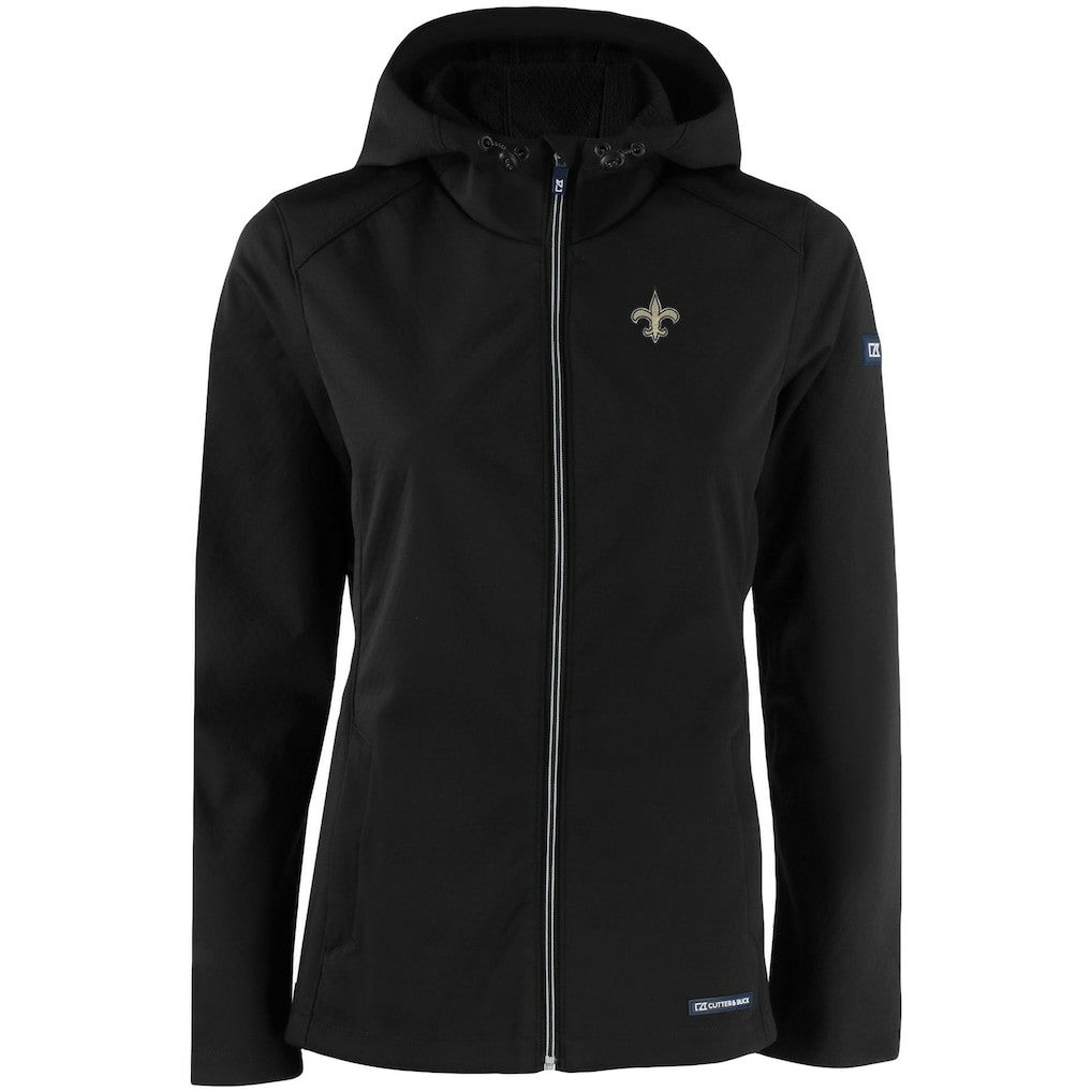 New Orleans Saints Cutter & Buck Women's Evoke Eco Softshell Recycled Full-Zip Hooded Jacket Black