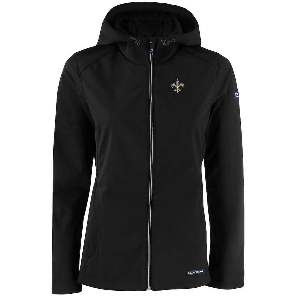 New Orleans Saints Cutter & Buck Women's Evoke Eco Softshell Recycled Full-Zip Hooded Jacket Black