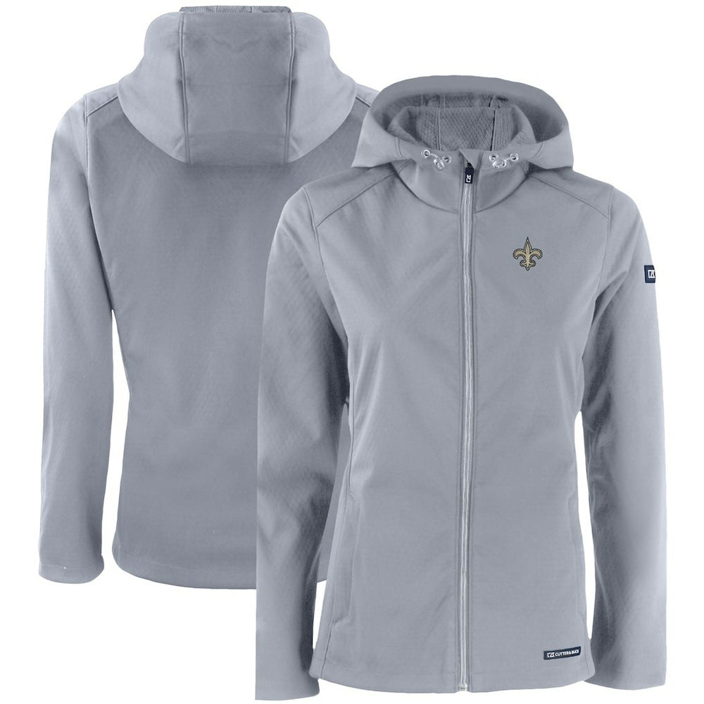 New Orleans Saints Cutter & Buck Women's Evoke Eco Softshell Recycled Full-Zip Hooded Jacket Gray