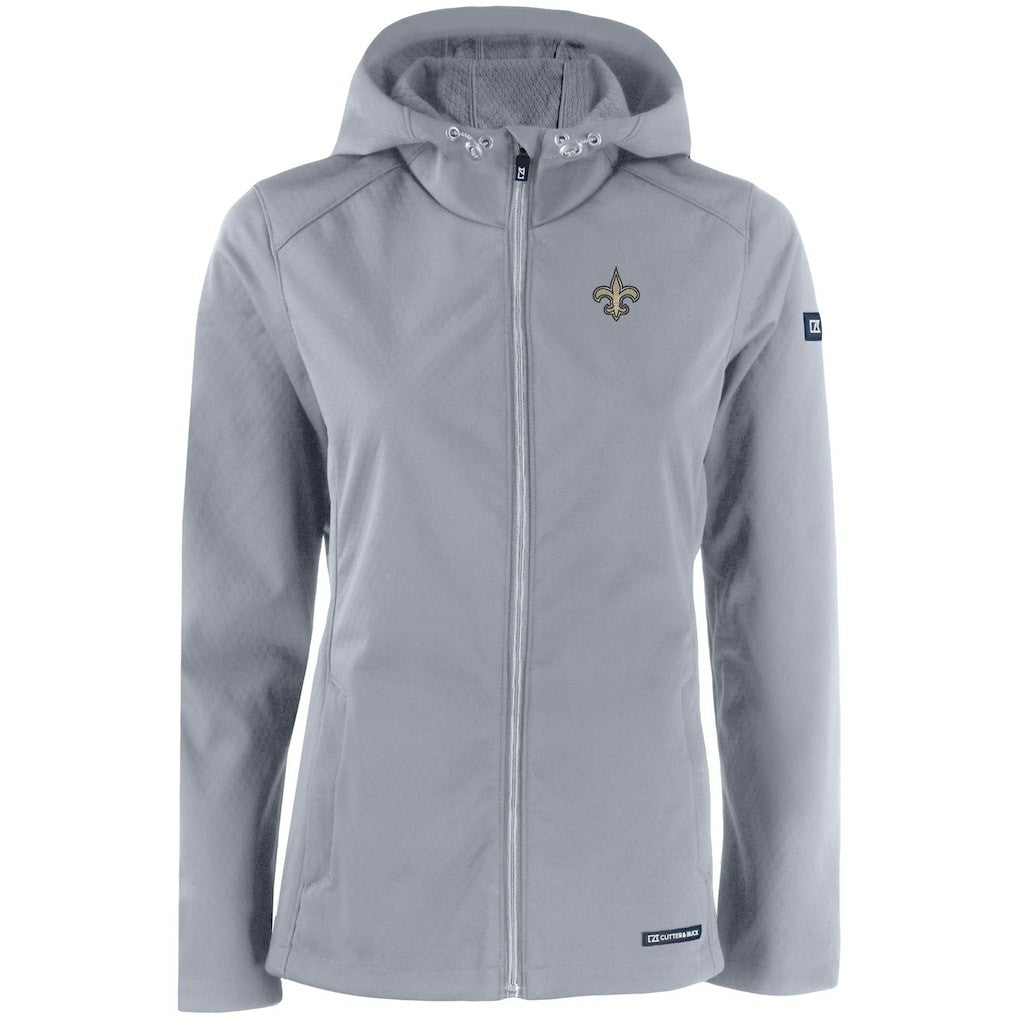 New Orleans Saints Cutter & Buck Women's Evoke Eco Softshell Recycled Full-Zip Hooded Jacket Gray