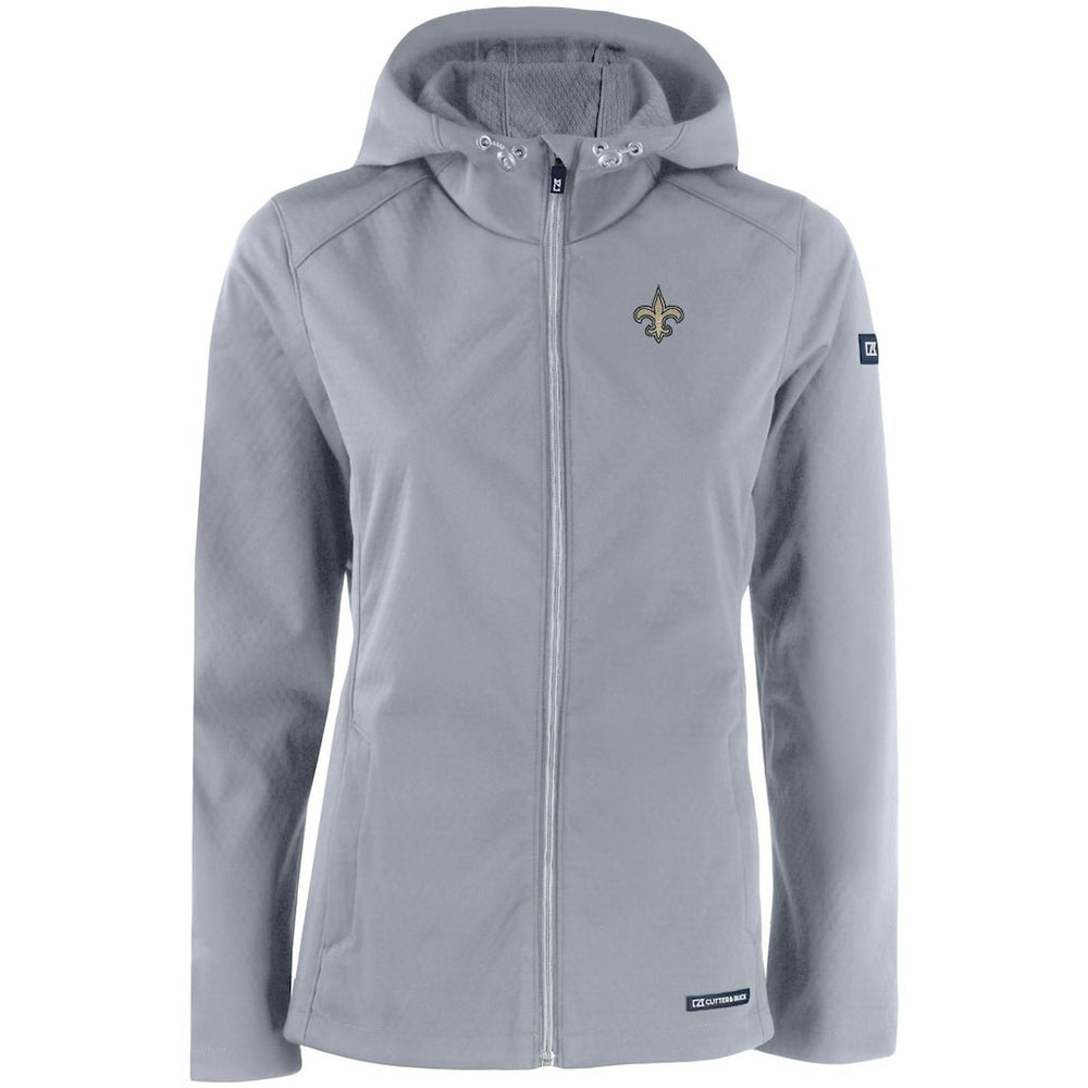 New Orleans Saints Cutter & Buck Women's Evoke Eco Softshell Recycled Full-Zip Hooded Jacket Gray