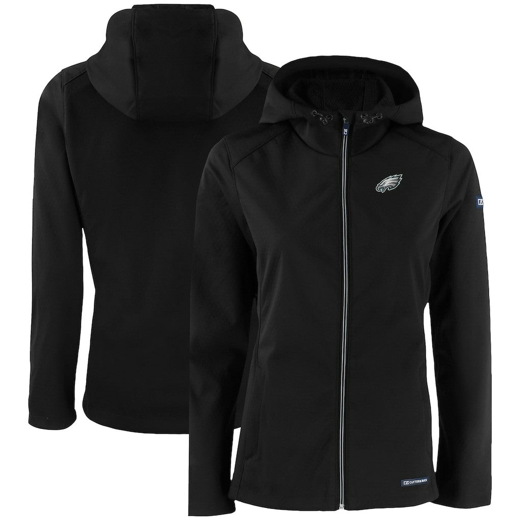 Philadelphia Eagles Cutter & Buck Women's Evoke Eco Softshell Recycled Full-Zip Hooded Jacket Black