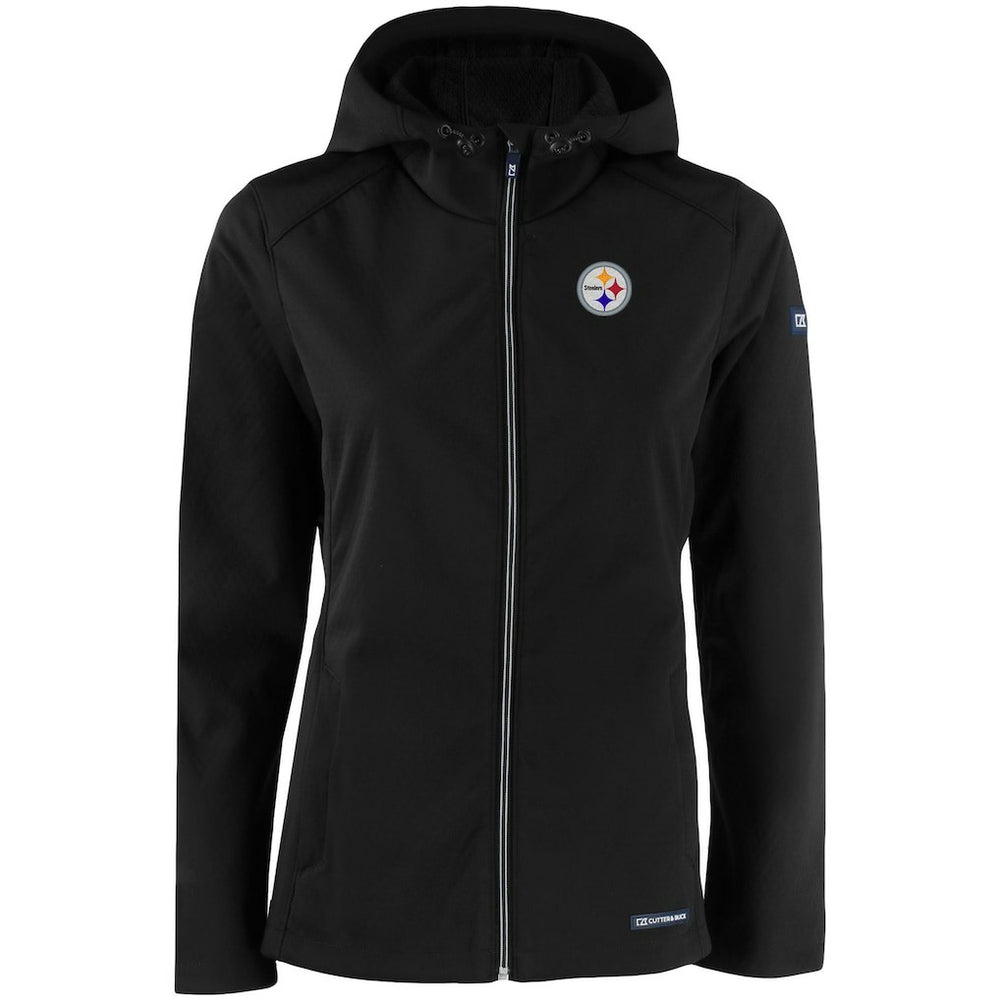 Pittsburgh Steelers Cutter & Buck Women's Evoke Eco Softshell Recycled Full-Zip Hooded Jacket Black