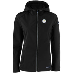 Pittsburgh Steelers Cutter & Buck Women's Evoke Eco Softshell Recycled Full-Zip Hooded Jacket Black