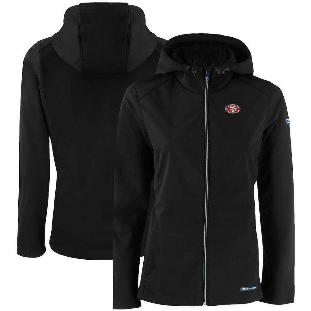 San Francisco 49ers Cutter & Buck Women's Evoke Eco Softshell Recycled Full-Zip Hooded Jacket Black