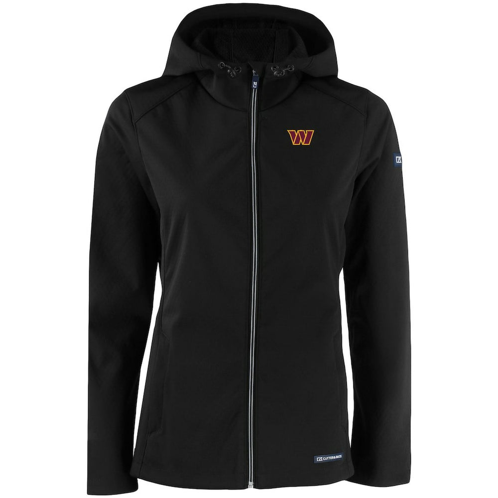 Washington Commanders Cutter & Buck Women's Evoke Eco Softshell Recycled Full-Zip Hooded Jacket Black