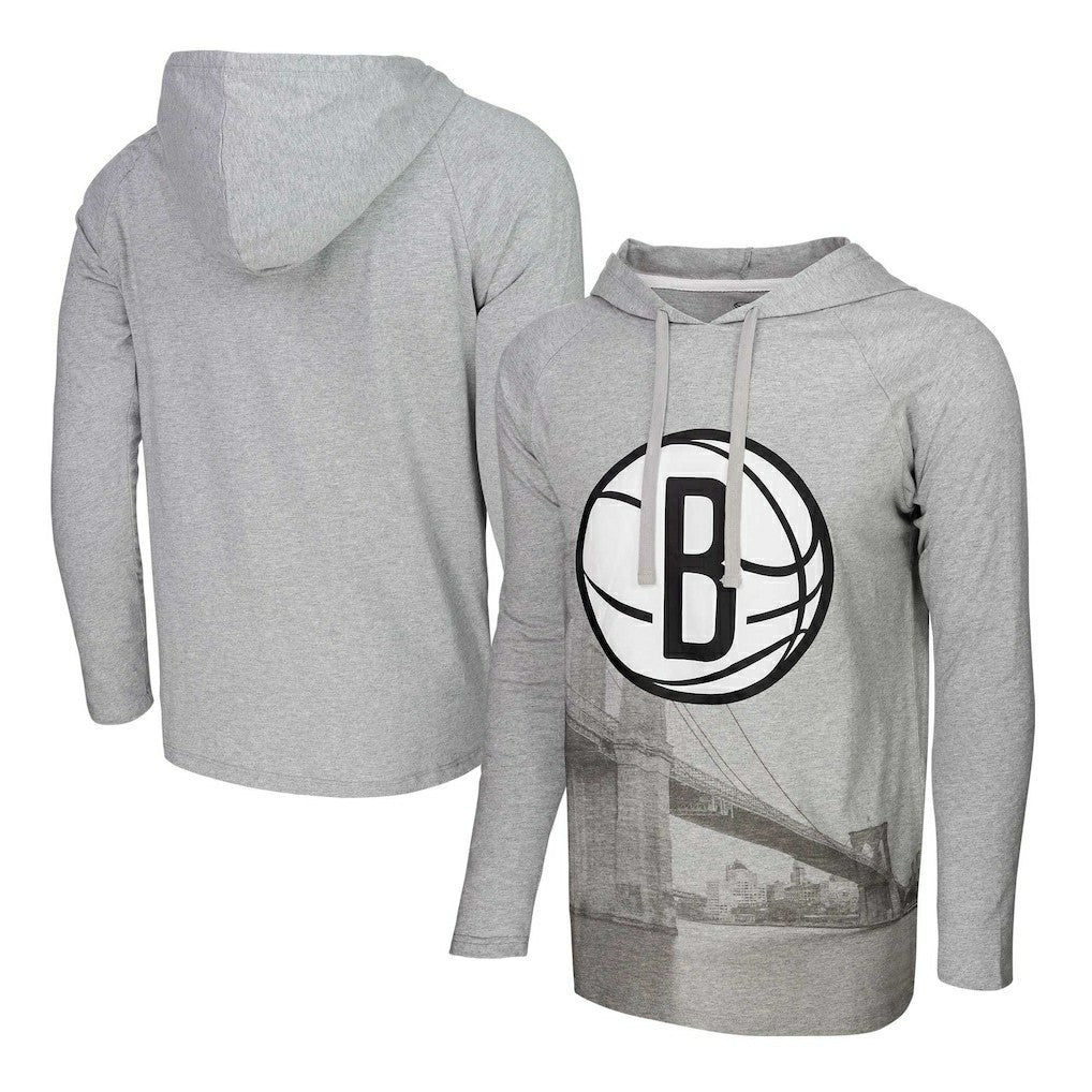 Brooklyn Nets Stadium Essentials Atrium Raglan Long Sleeve Hoodie T-Shirt Heather Gray