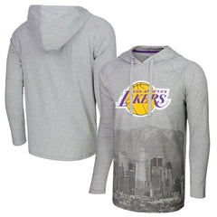 Los Angeles Lakers Stadium Essentials Atrium Raglan Long Sleeve Hoodie T-Shirt Heather Gray