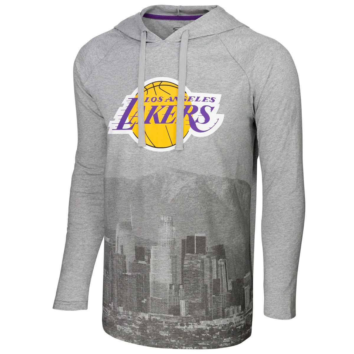 Los Angeles Lakers Stadium Essentials Atrium Raglan Long Sleeve Hoodie T-Shirt Heather Gray
