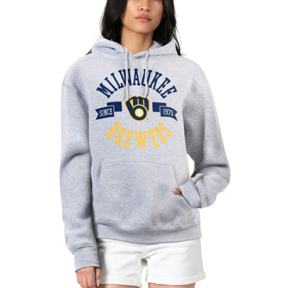 Milwaukee Brewers G-III 4Her by Carl Banks Women's City Graphic Pullover Hoodie - Heather Gray - MLB on Sale