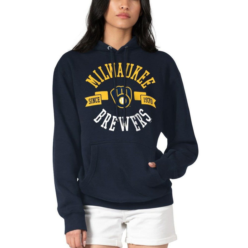 Milwaukee Brewers G-III 4Her by Carl Banks Women's City Graphic Pullover Hoodie - Navy - MLB on Sale