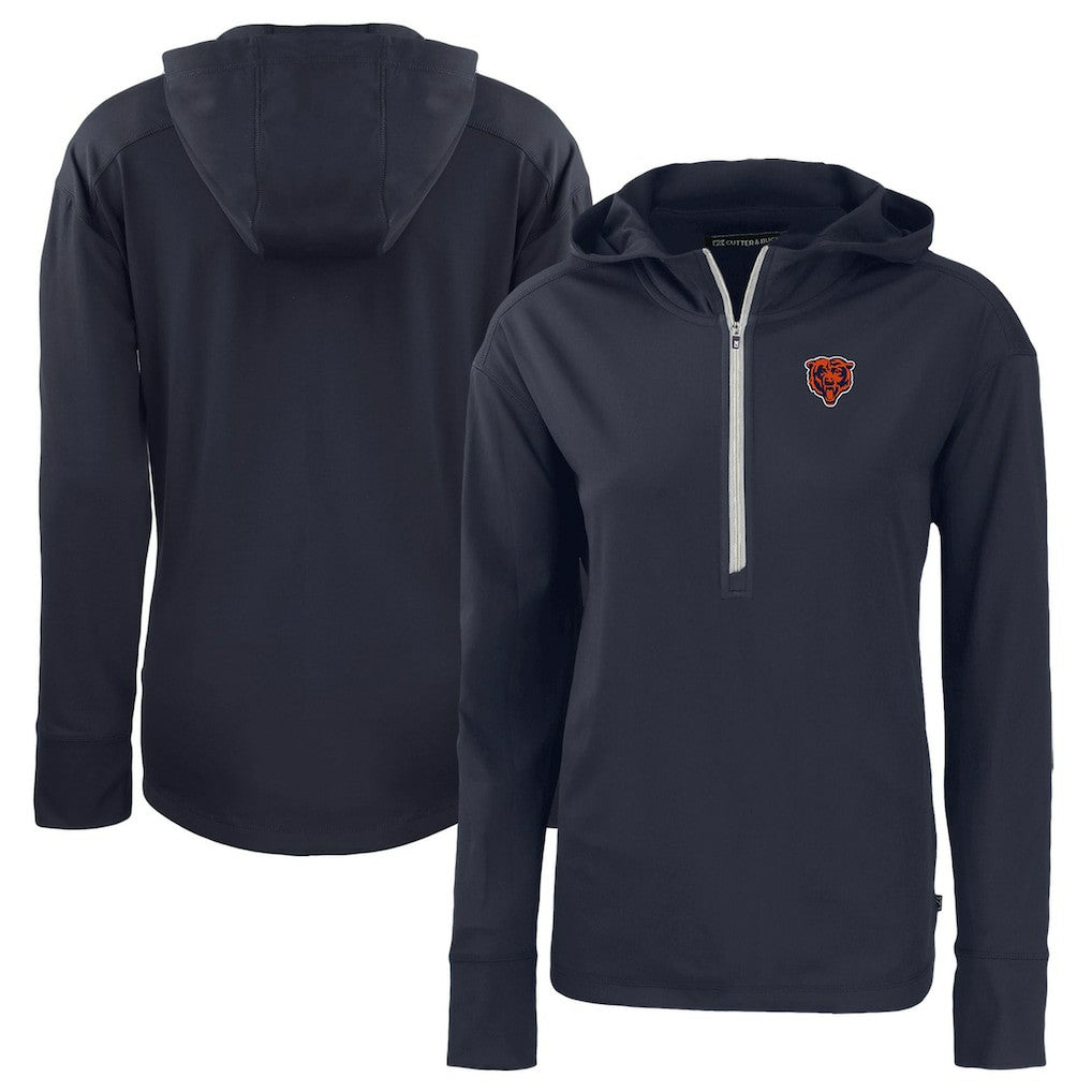 Chicago Bears Cutter & Buck Women's Throwback Daybreak Eco Recycled Half-Zip Hoodie Navy