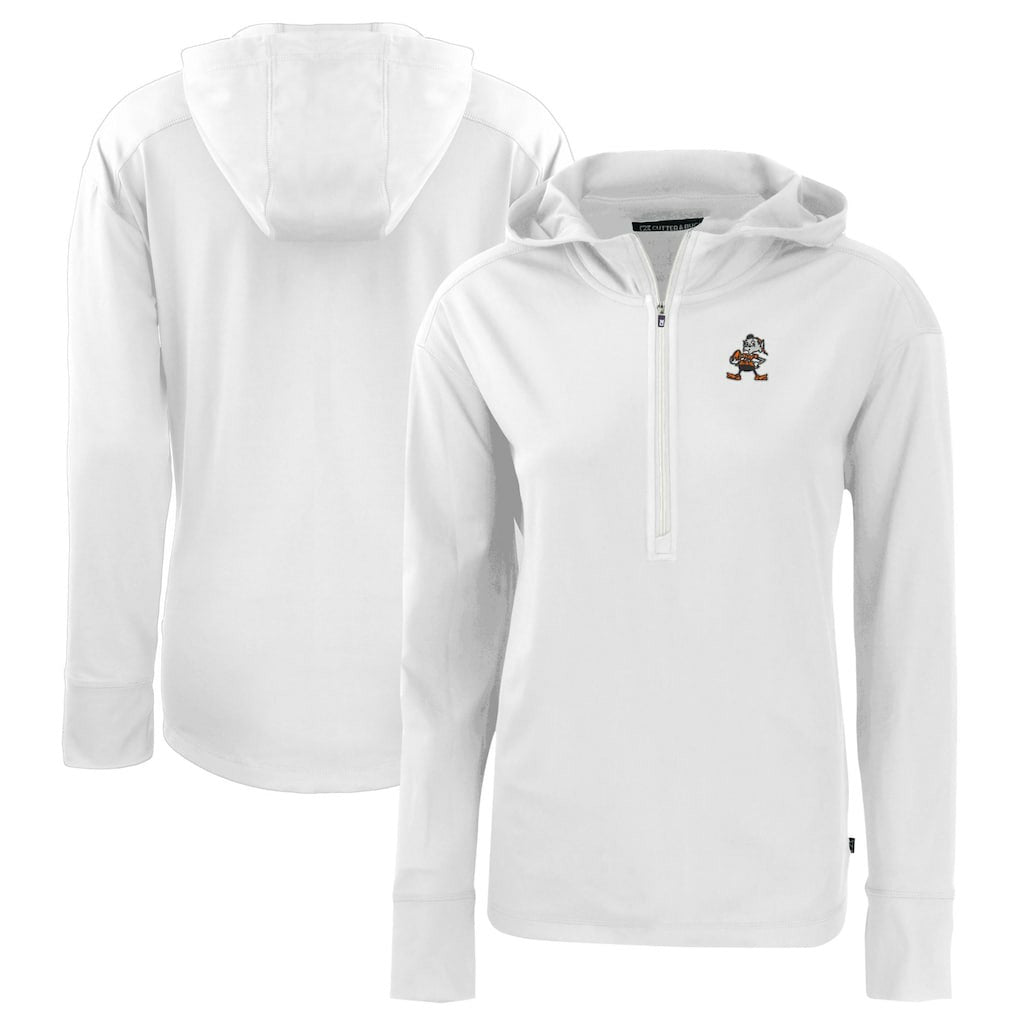Cleveland Browns Cutter & Buck Women's Throwback Daybreak Eco Recycled Half-Zip Hoodie White