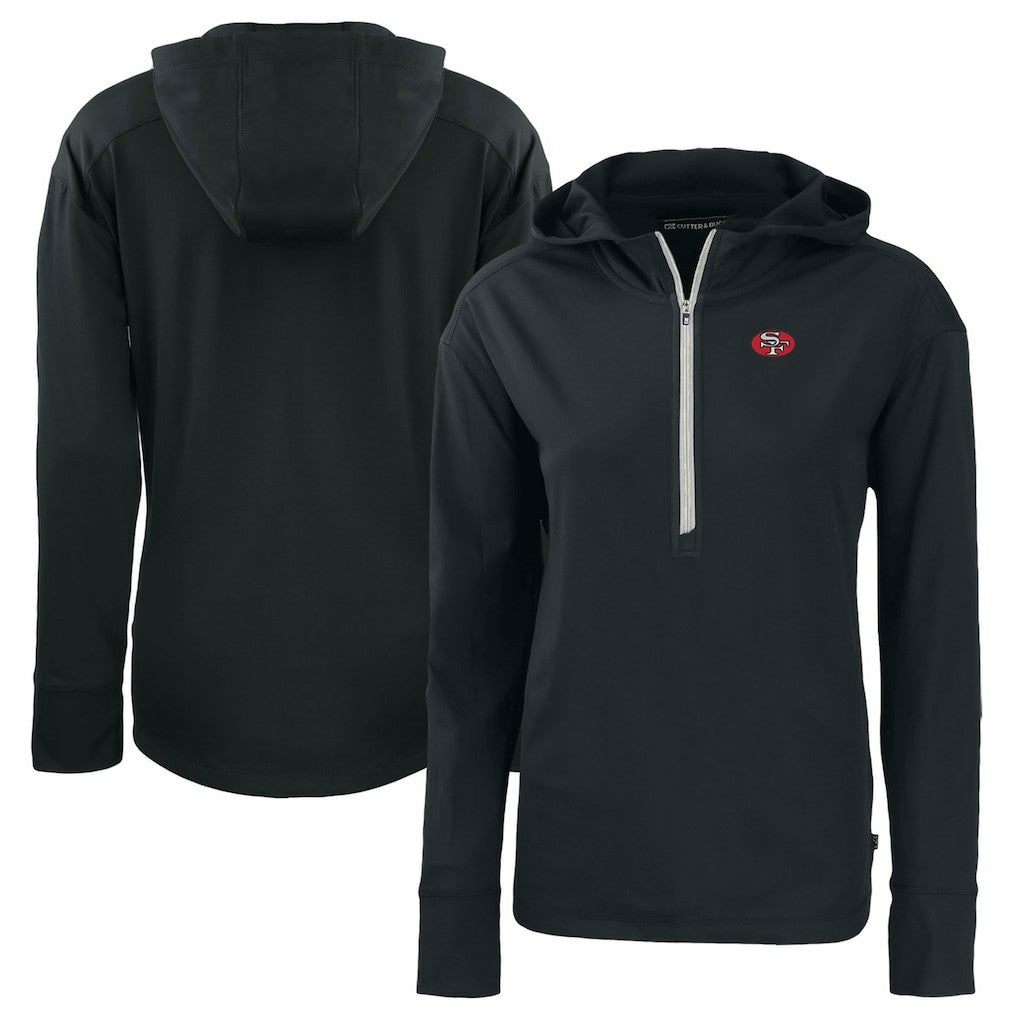 San Francisco 49ers Cutter & Buck Women's Throwback Daybreak Eco Recycled Half-Zip Hoodie Black