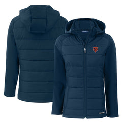Chicago Bears Cutter & Buck Women's Throwback Evoke Hybrid Eco Softshell Recycled Full-Zip Hoodie Jacket Navy