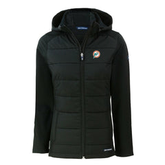 Miami Dolphins Cutter & Buck Women's Throwback Evoke Hybrid Eco Softshell Recycled Full-Zip Hoodie Jacket Black