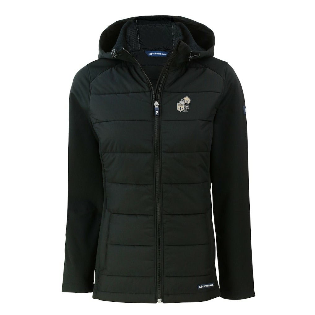 New Orleans Saints Cutter & Buck Women's Throwback Evoke Hybrid Eco Softshell Recycled Full-Zip Hoodie Jacket Black