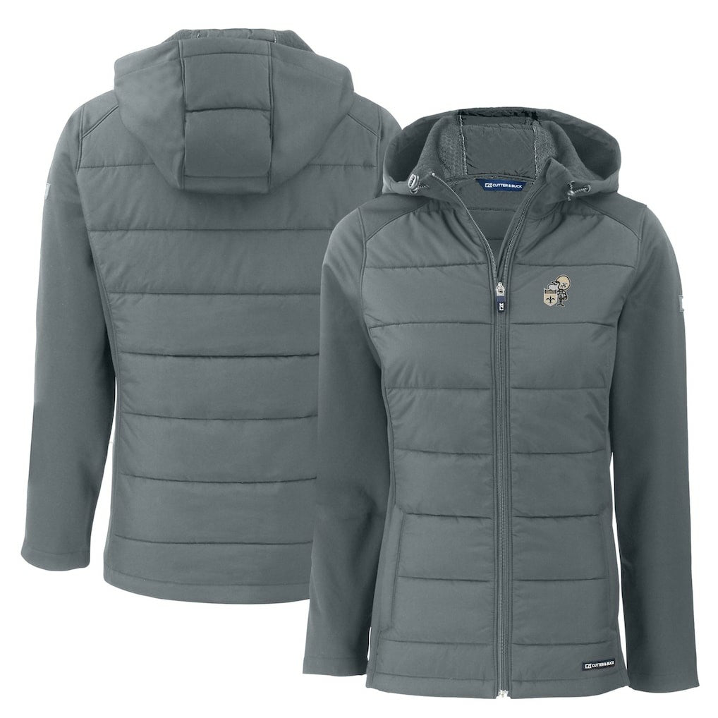 New Orleans Saints Cutter & Buck Women's Throwback Evoke Hybrid Eco Softshell Recycled Full-Zip Hoodie Jacket Gray