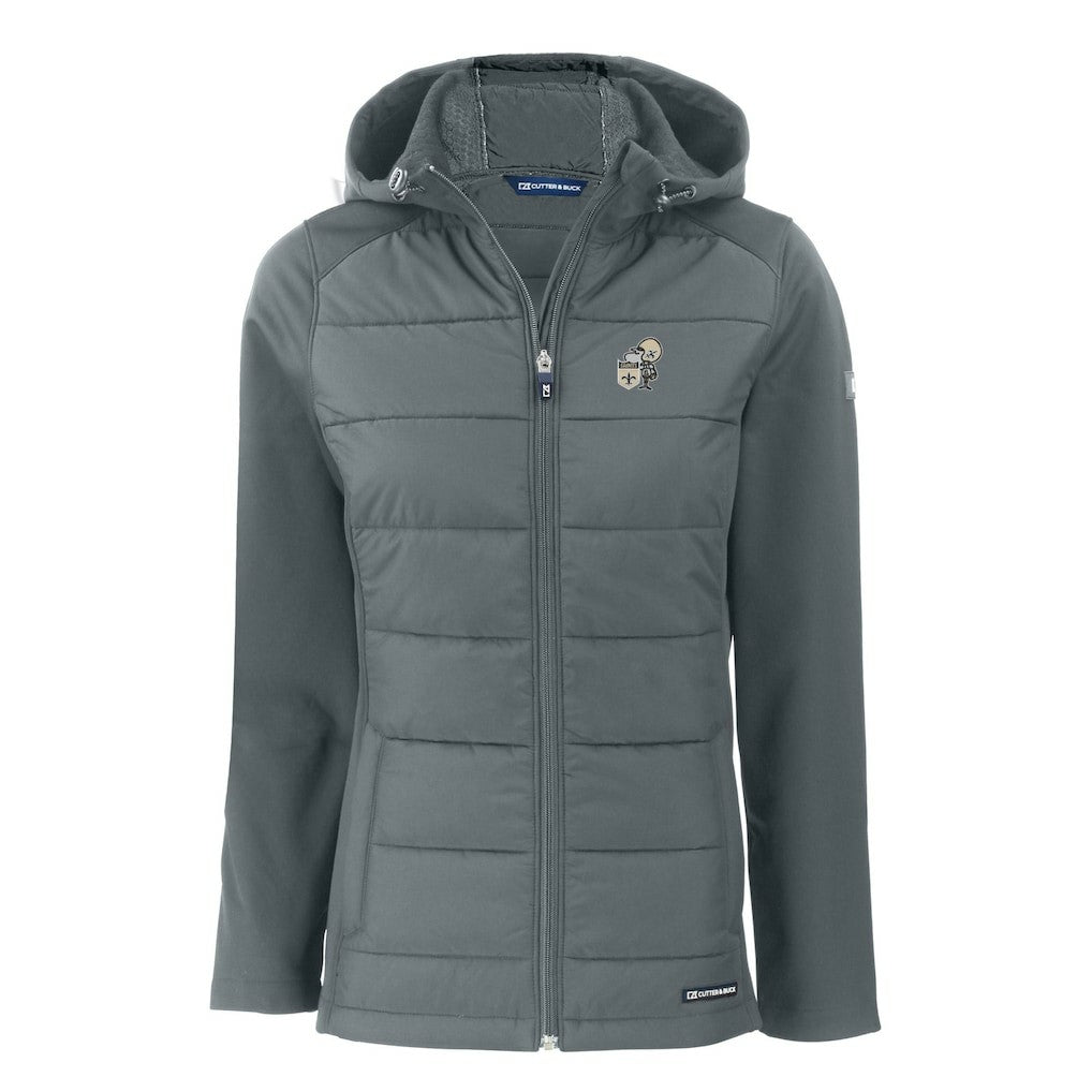 New Orleans Saints Cutter & Buck Women's Throwback Evoke Hybrid Eco Softshell Recycled Full-Zip Hoodie Jacket Gray