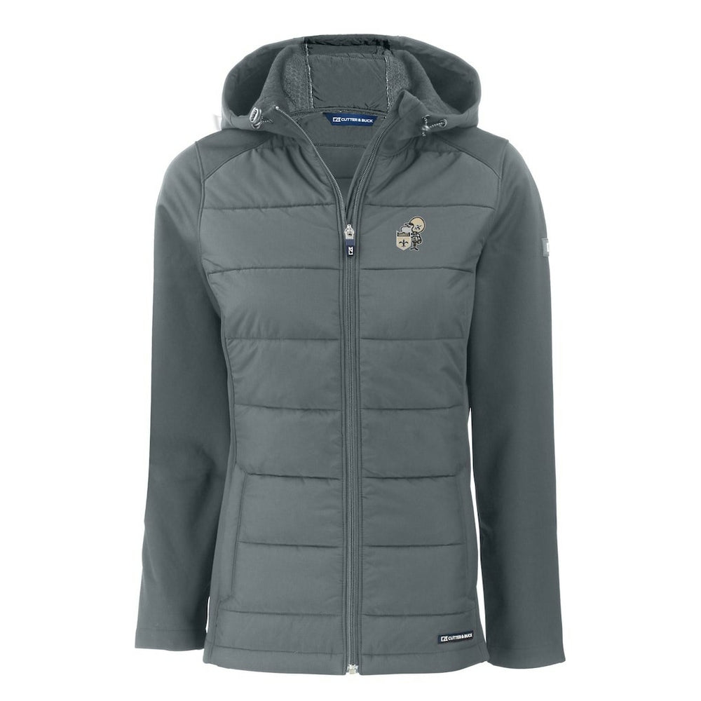 New Orleans Saints Cutter & Buck Women's Throwback Evoke Hybrid Eco Softshell Recycled Full-Zip Hoodie Jacket Gray