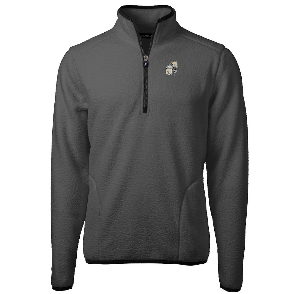 New Orleans Saints Cutter & Buck Throwback Cascade Eco Sherpa Fleece Quarter-Zip Pullover Jacket Gray/Black