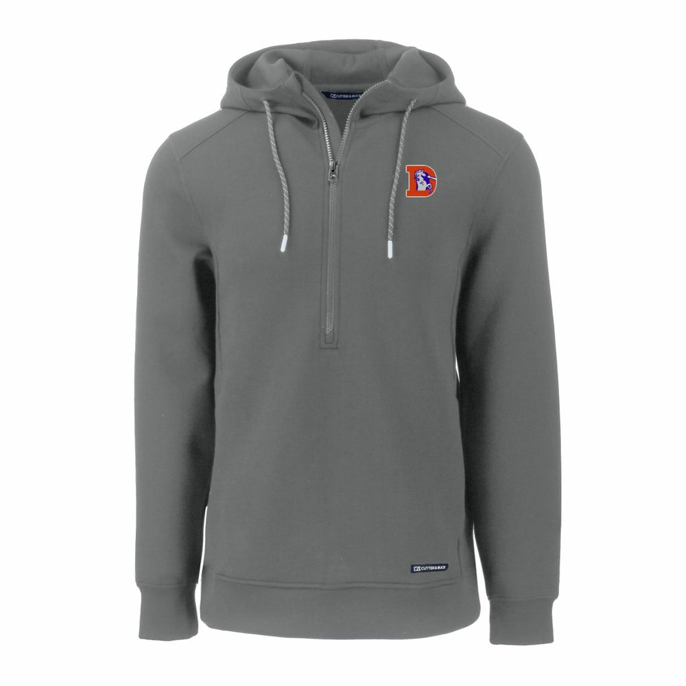 Denver Broncos Cutter & Buck Throwback Roam Eco Half-Zip Recycled Pullover Hoodie Gray