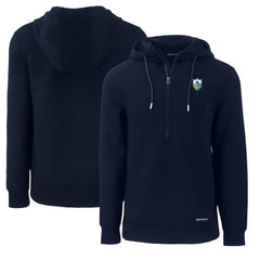 Los Angeles Chargers Cutter & Buck Throwback Roam Eco Half-Zip Recycled Pullover Hoodie Navy